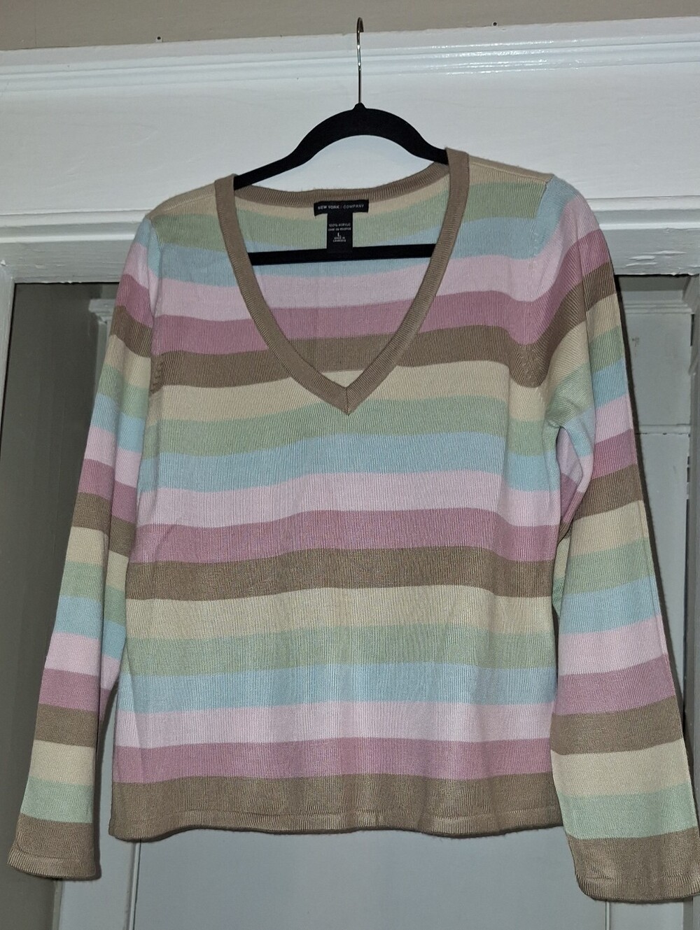 NY & CO V-Neck Pastel Striped Sweater - Multicolor